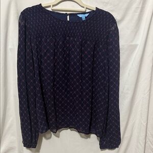 Draper James Navy and Pink Geometric Blouse